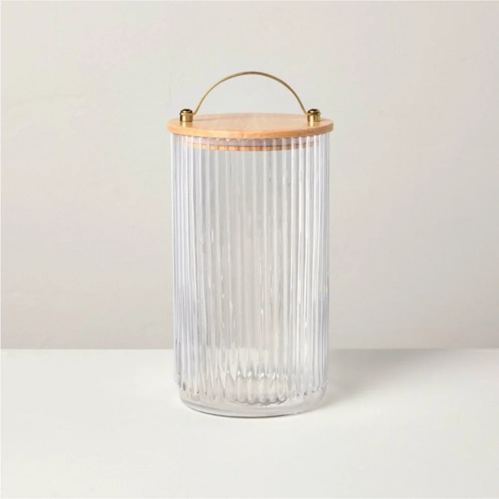 64oz Fluted Glass Storage Canister set with Wood Lid - Hearth & Hand Magnolia